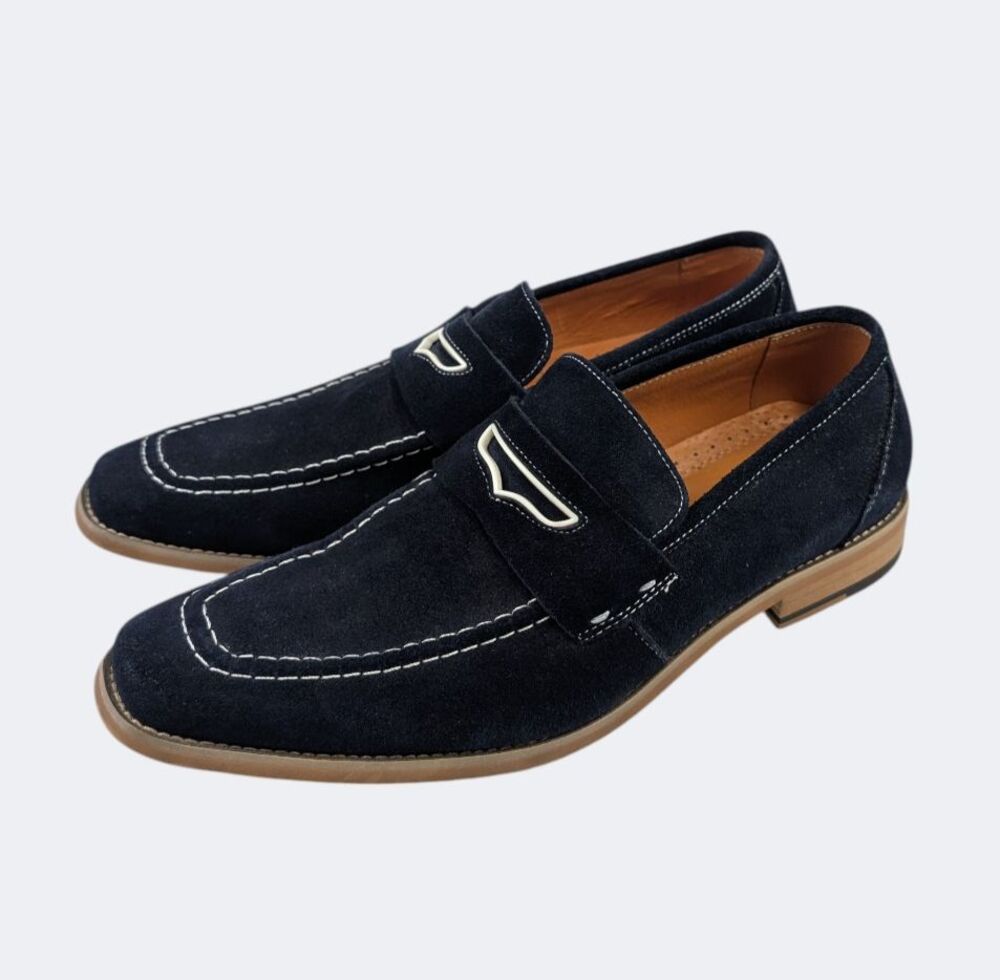 Stacy Adams Colfax Blue Suede Shoes Penny Loafer Slip On White Stitching Men 9 M